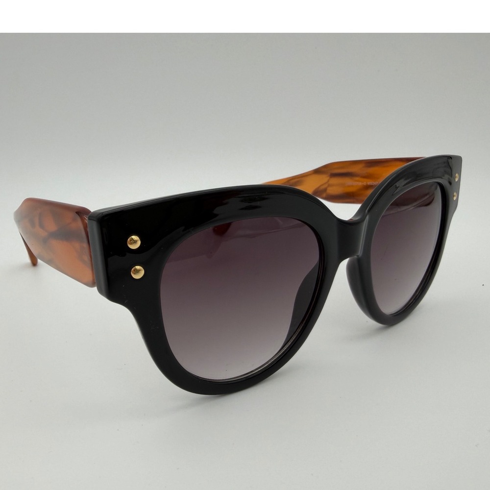 Martha Stewart Oversized Cat Eye Sunglasses Black Brown Tortoise Gold MS247